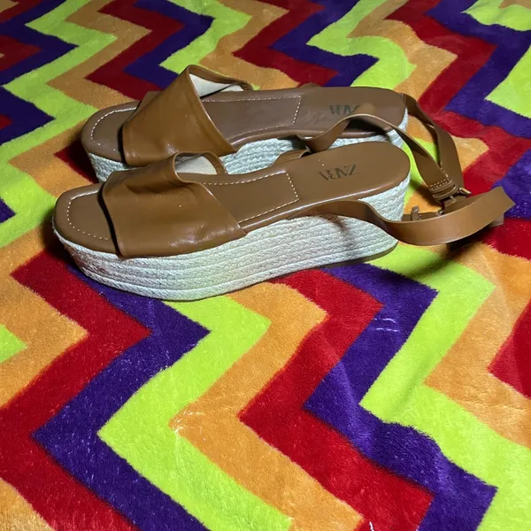 ZARA PLATFORM WEDGE LEATHER SANDALS - Image 8