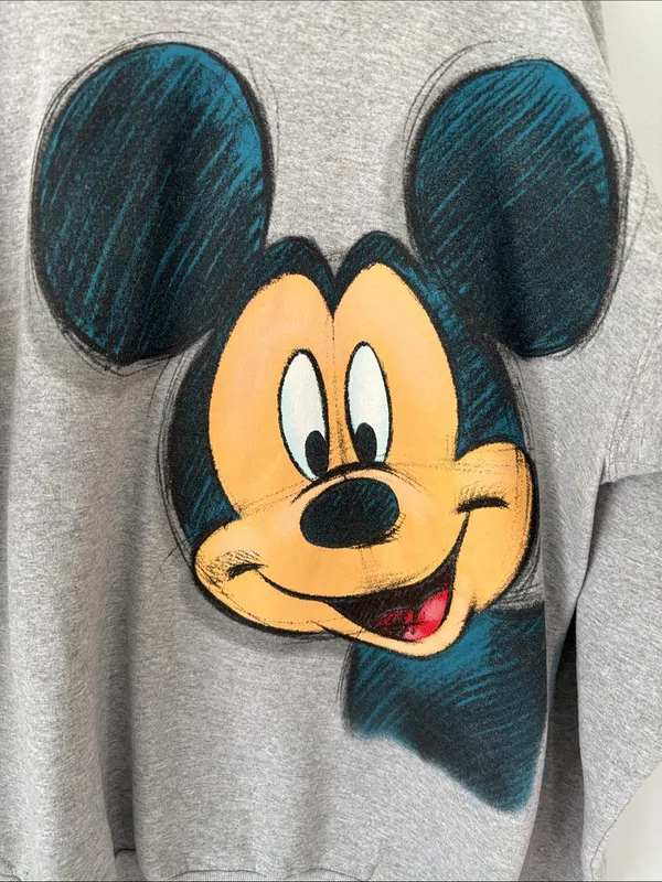 Vintage Mickey Mouse Disney Y2K Crewneck Sweatshirt Gray Unisex XL Vtg 2000s - Image 3