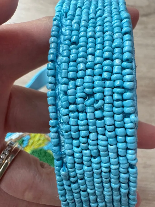 Handcrafted in India Blue Striped Vegetable Beaded Bag Viral TikTok NWT - Image 5