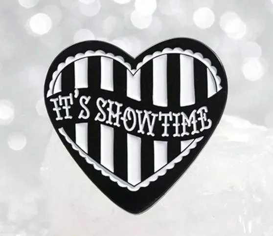 NWT Black & White Stripe IT’S SHOWTIME Heart Shape Enamel Lapel Pin Brooch🖤🖤🖤 - Image 2