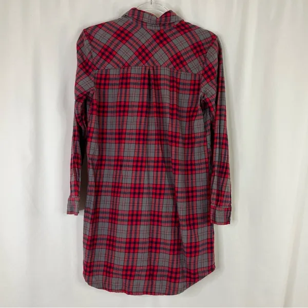 Aerie Red Plaid Button-Up Pajama Sleep Shirt Nightgown Cotton Flannel Medium - Image 6