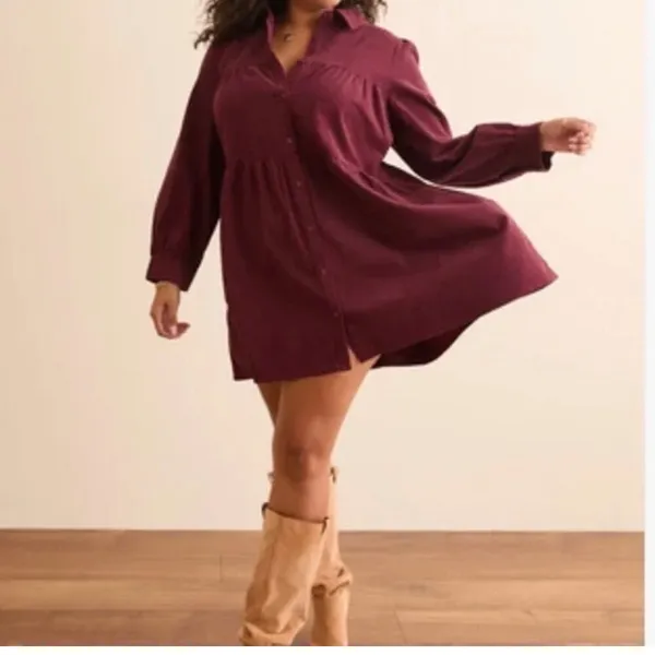 Arula Burgundy Corduroy Tiered Short Dress 1X NWT - Image 4