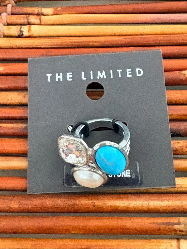 The Limited Silver-tone Trio Ring Turquoise, Pearl & Clear Stone Size 6.75 NWT - Image 5