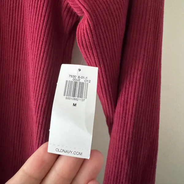 NEW!! Old Navy Burgundy Wine Red Ribbed Fitted Mock Neck Long Sleeve‎ Dress - Image 5