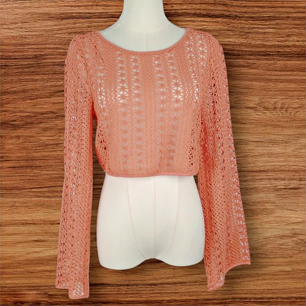 VICI x Summer of Diane Crochet Long Sleeve Top Small Orange Summer Vacation NWT - Image 2