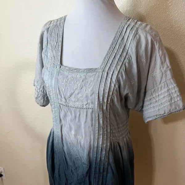 HOLDING HORSES | Anthropologie Ocean Dipped Tunic Dress XS Ombre Embroidered - Image 4