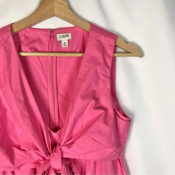 J. Crew Hot Pink Tie Front Sleeveless Cotton Midi Dress‎ 6 - Image 3
