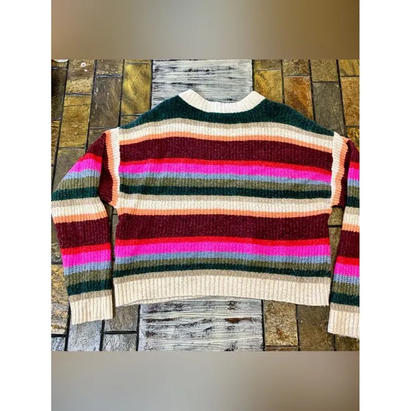 American Eagle Multi Color Striped Crop Sweater Women’s Small Boho Casual Chunky - Image 9