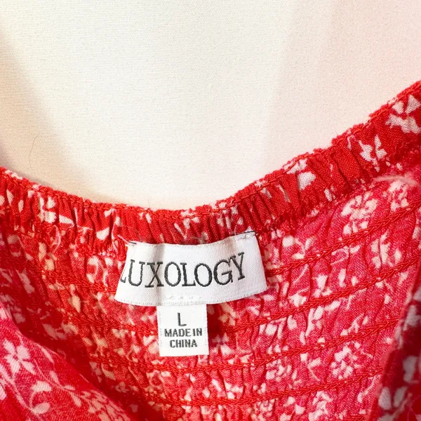 Luxology Large Jumpsuit Red Floral Wide‎ Leg Smocked Cottagecore Feminine 1200 - Image 8