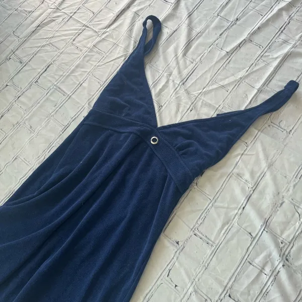 Venus Lingerie Mini Slip Dress Deep Navy Blue V-Neck M 90s Y2K Spaghetti Strap - Image 6