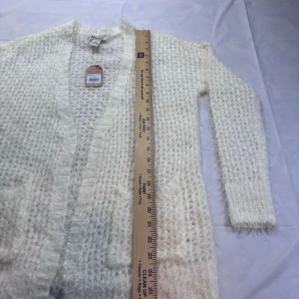 Mudd Fluffy Eyelash Knit Cardigan XS Cream Cozy Soft Girl Open Front Cottagecore - Image 4