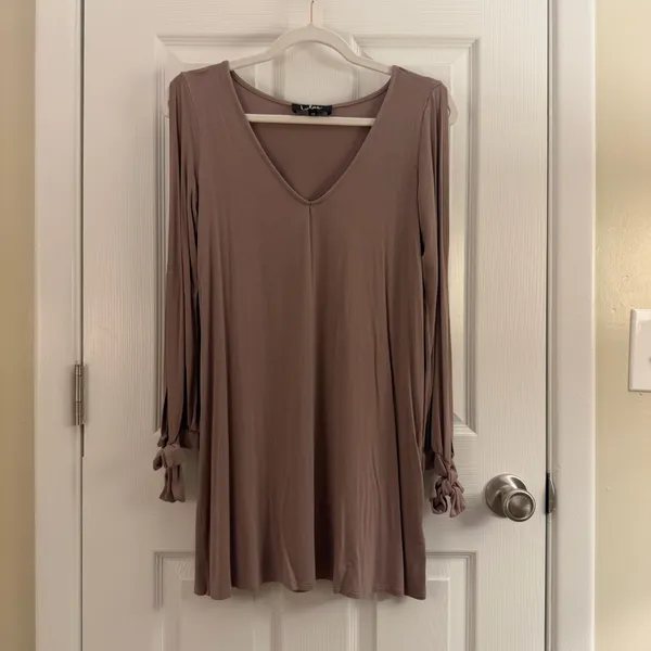 Lulus Glory of Love Taupe Cold Shoulder Shift Dress Extra Small - Image 3