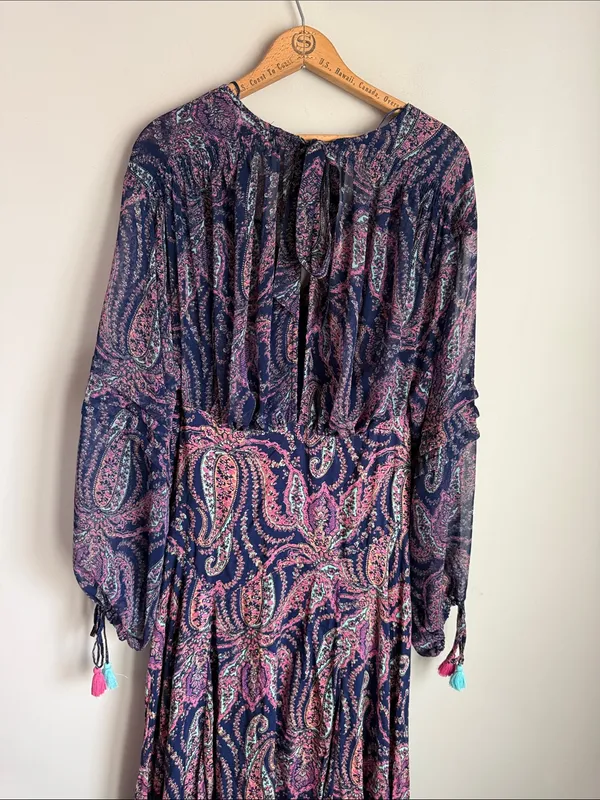 NEW Free People Mirage Paisley Bandana Print Sapphire Combo Maxi Dress 12 - Image 9