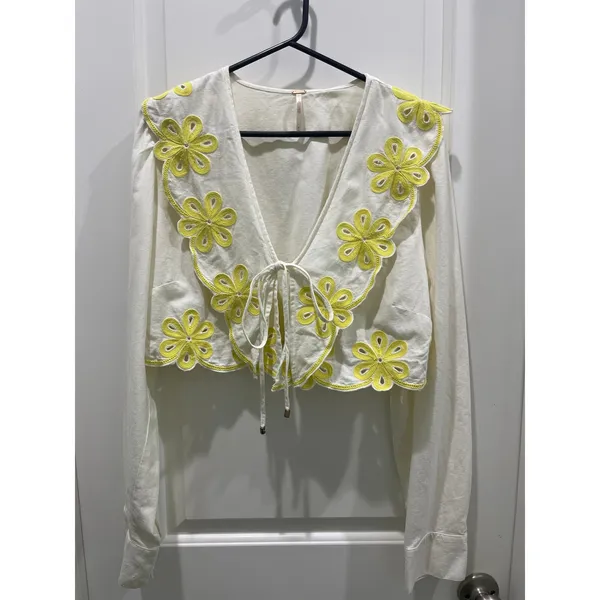 Free People Amina Boho Cropped Blouse Sz M - Image 2