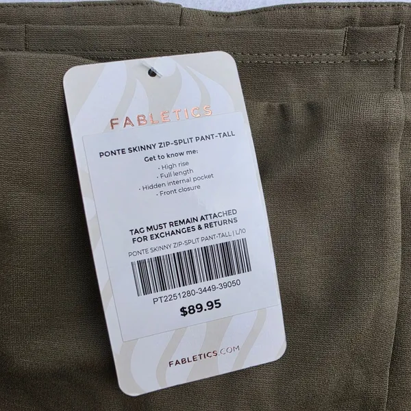 Fabletics NWT Ponte Skinny Zip-Split Pant Tall Olive Green High Rise Large - Image 4