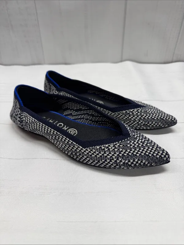 Rothy's Navy and White Houndstooth The Point Knit Ballet Flats - Image 9
