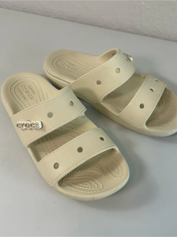 Crocs Classic Two Strap Slide On Ventilation Sandals Crocs Charm in Bone Size 7 - Image 2