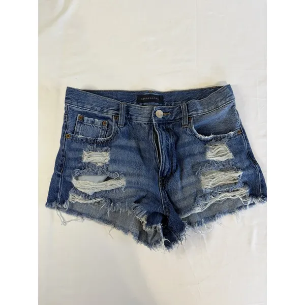 EUC Aeropostale Vintage High Rise Shorty Womens Jean Shorts, Distressed, Blue 6 - Image 2