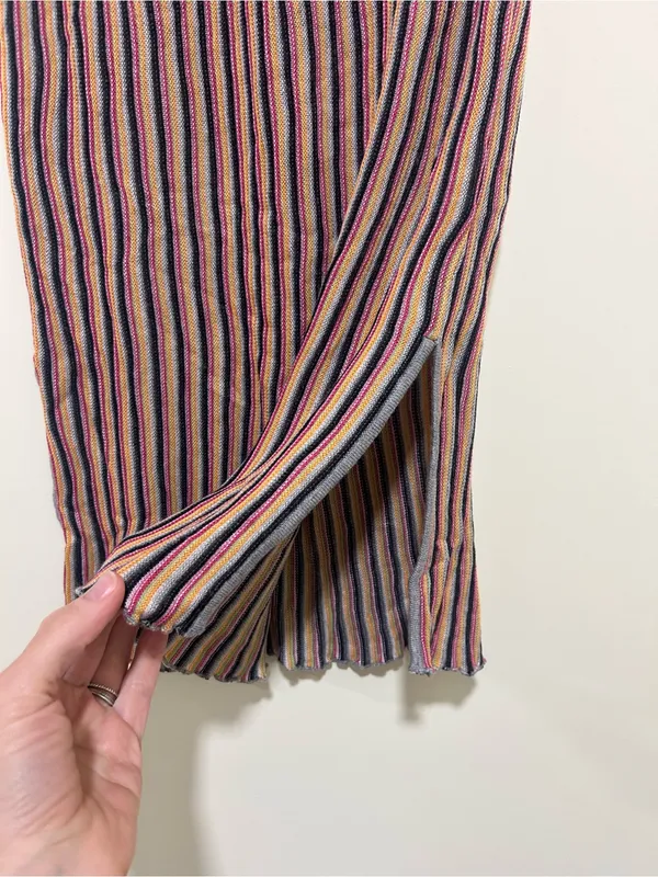 One Grey Day Retro Striped Ribbed Midi Skirt Multi-Color Size Small - Image 3