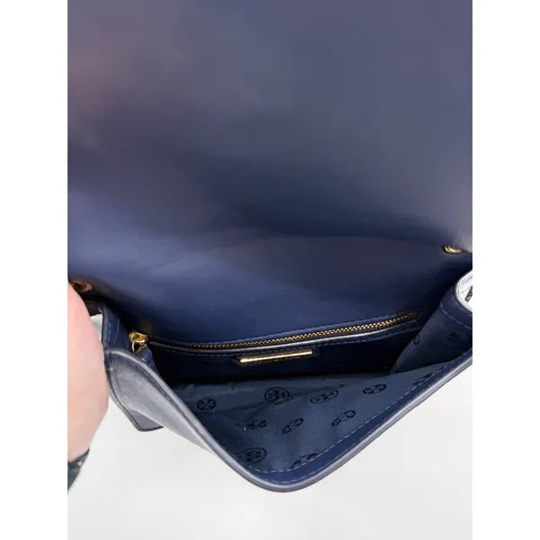 Tory Burch Alexa Convertible Shoulder Bag Navy Red Embroidered‎ Leather Chain - Image 14