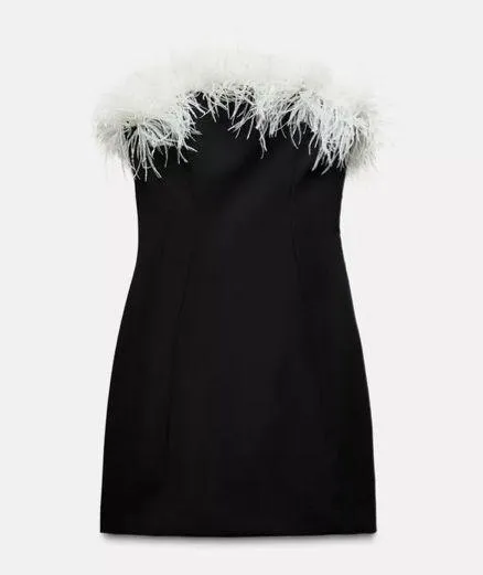 Zara dress mini bodycon Elegant Black and White Feather holiday party coctail - Image 15