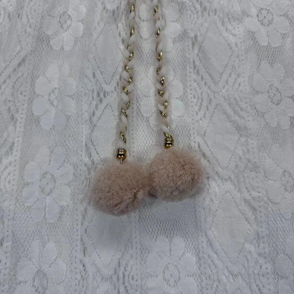 Cupshe White Lace Dress PomPom Tie V Neck Sleeveless Summer‎ Beach Size L - Image 2