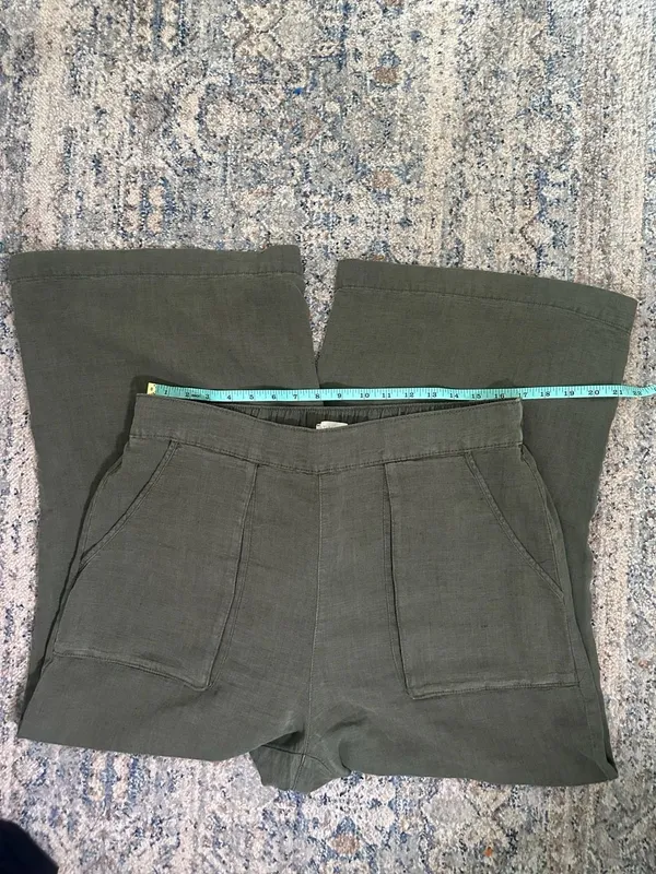 Cynthia Rowley Wide Leg Pants Size XL Green Linen Casual Pocket - Image 6