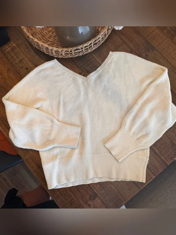 Anthropologie Cream V-Neck Textured Knit Sweater‎ - Image 4