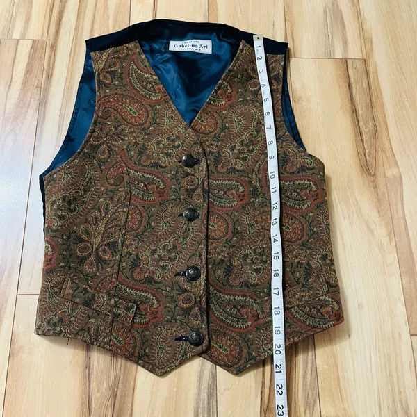 VTG Gobelins Art Creations Brussels Brown Tapestry Waistcoat Vest Sz S Brocade - Image 5