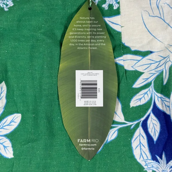 Farm Rio Green Blue Floral Pineapple Linen Mini Dress XXS NWT Ruched Puff Sleeve - Image 10