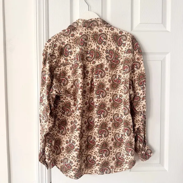 Liz Sport Beige Red Paisley Wester Snap Button Vintage Collared Shirt Medium - Image 9