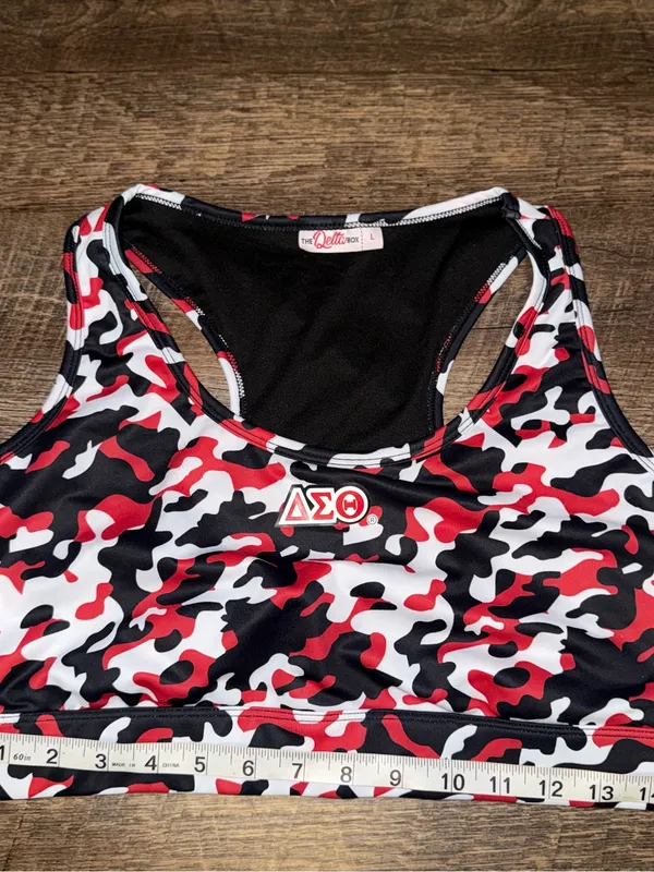 Delta Sigma Theta Red/Black/White Camo Sports Bra Women’s Size Large - Image 4