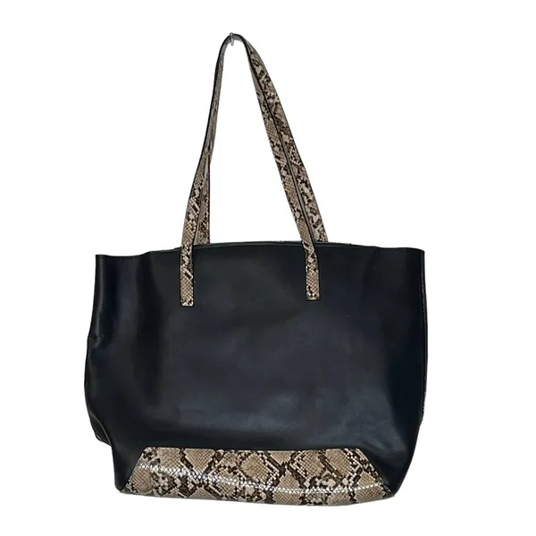 Kate Landry Black Leather ‎ Python Snake Print Tote Shoulder Bag Zip Top - Image 8