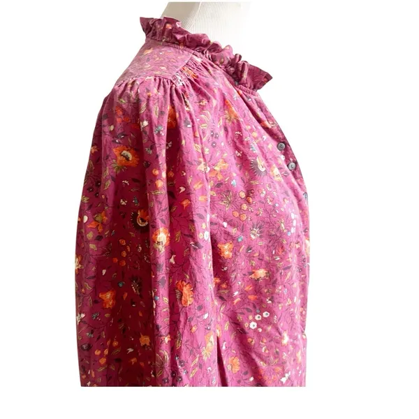 Sundance Women’s Floral Button Front Blouse Prairie Style High Collar Berry Med - Image 7