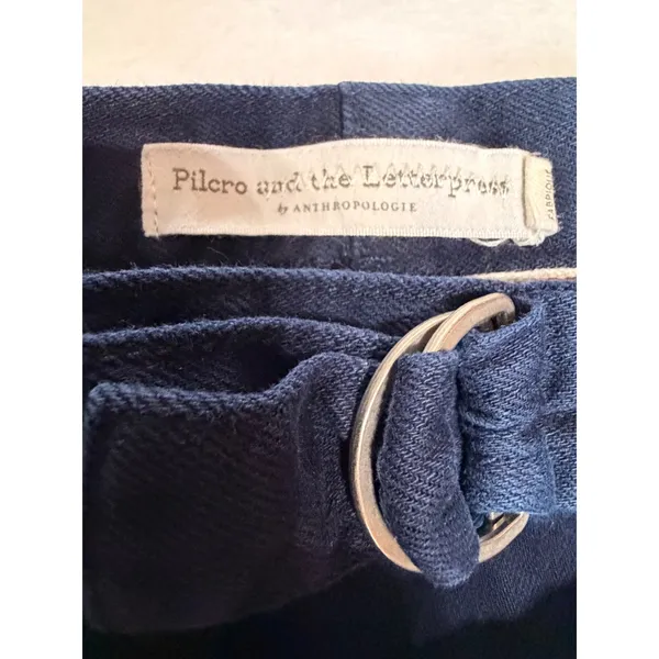 Pilcro Anthropologie Sz 6 Navy Paperbag Mini Skirt Belted Pockets Patch Pockets - Image 5