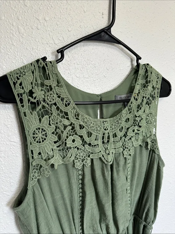 Figueroa & Flower Olive Lace Crochet Yoke Maxi Dress with Tie Waist Size M - Image 3
