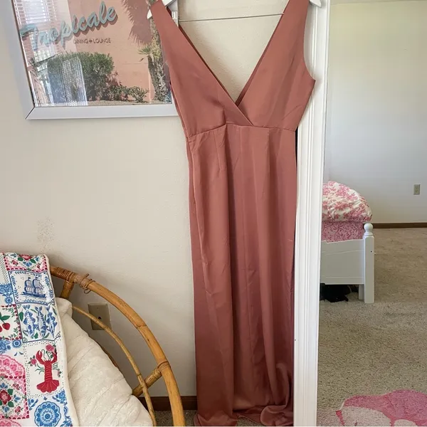 Anthropologie BHLDN Piper V-Neck Side Slit Satin Gown Dress in Sedona US 6 - Image 8