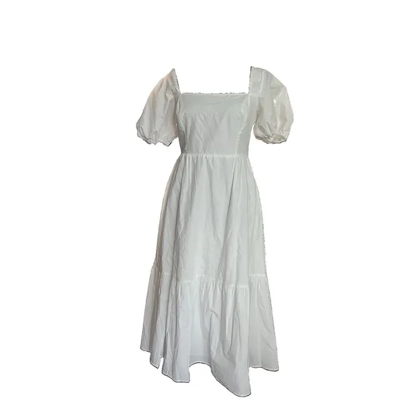 ASTR the Label Women’s White Poplin Puff Sleeve Dress Small Side Slit - Image 2