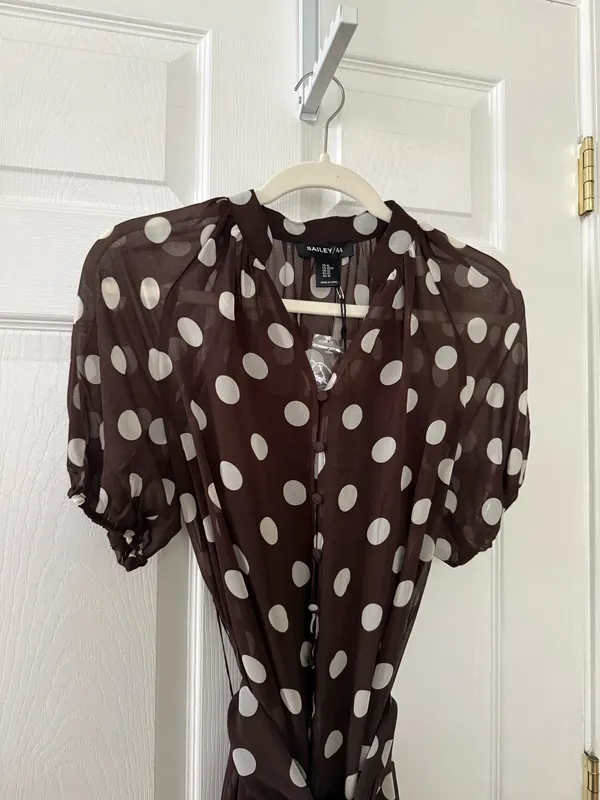 Bailey 44 Polka Dot Short-Sleeve Tiered Dress in Brown - Image 3