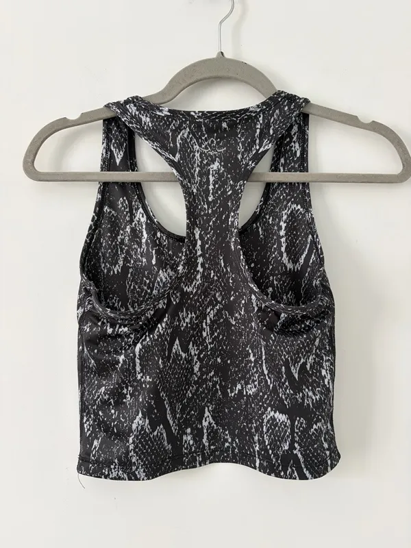 Beyond Yoga Lux First Class Crop Racerback Bra Tank Snake Skin Black Silver S - Image 3