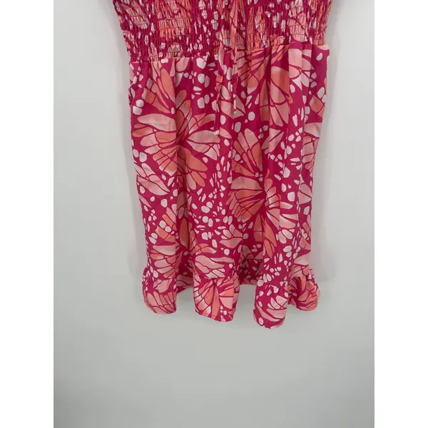 Lilly Rose‎ Womens Pink Floral Milkmaid Dress XS Smocked Ruffle A4930U54B03 - Image 3