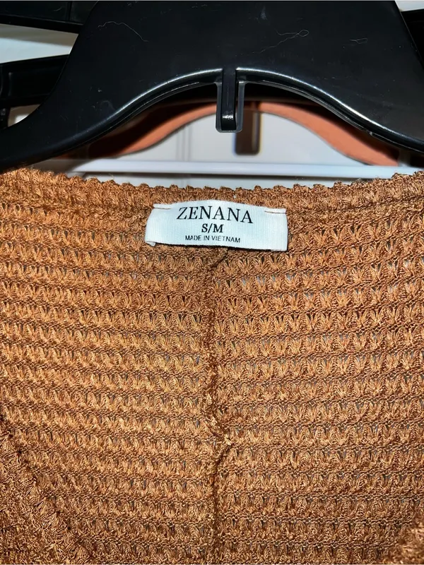 Zenana Outfitters V-Neck Waffle Knit Sweater - Brown - Image 3