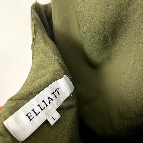 ELLIATT Camo Asymmetric Satin Cocktail Dress in Khaki Size Large - Image 7