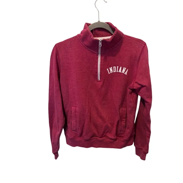 Indiana University 1/4 Zip Pullover Hoodie Red Size S - Image 2