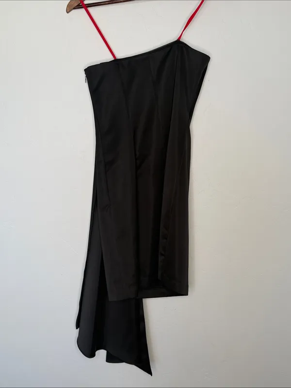 Halston Heritage Isla Strapless Draped Satin Mini Dress Black Size 4 NWT - Image 5