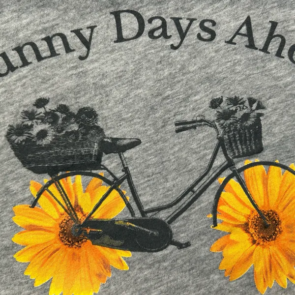 Old Navy Everywear Women’s Gray T-Shirt Bicycle & Sunflower Design SZ LG - Image 6