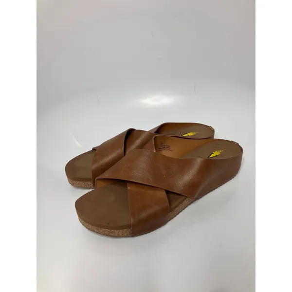 Volatile Cross Strap Sandals Womens 11 Brown Good Leather Platform Slides UQ001 - Image 5