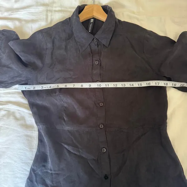 Zara Black Short Sleeve Button Down Collared Mini Shirt Dress Size Medium - Image 7