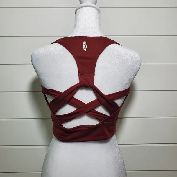 Free People FP Movement Top Maroon Racerback‎ Criss Cross Athletic Top Size S - Image 2