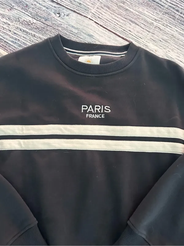 Lazy sundays Paris France Navy Striped Women's Sweatshirt - Image 3